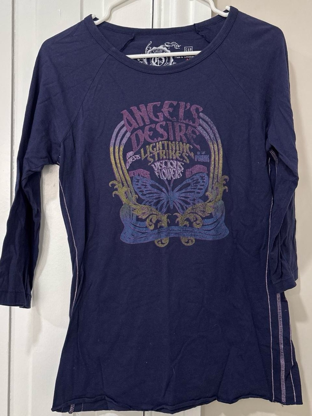 GAP Navy Long-Sleeve Graphic Tee with Multicolor Angel Design